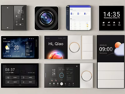Smart Switch Panels With Digital Display Time Function And Modern Home Control Design 3d model