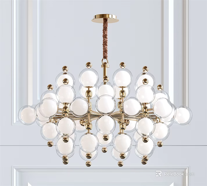 Decorative Elegant Modern Chandelier With Gold Frame And Transparent Glass Balls 3d model 