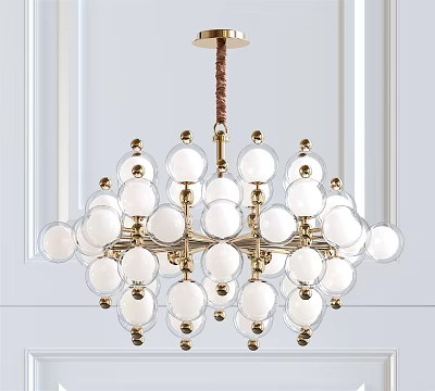 Decorative Elegant Modern Chandelier With Gold Frame And Transparent Glass Balls 3d model