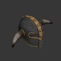 Viking Helmet with Large Horns Metallic Black and Golden Accents Ornate Rivet Design 3d model