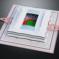3D Layered Stadium Model With Green Pitch Red Stands White Roof And Pink Bridges
