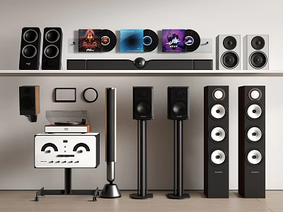 Premium Audio Sound Systems With Bookshelf Floorstanding Speakers Turntable And Vinyl Records 3d model