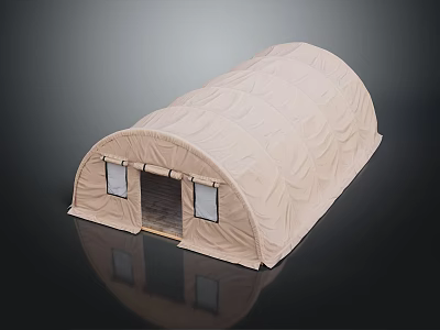 Beige Outdoor Tent With Textured Fabric Semicircular Structure Two Windows And Door 3d model