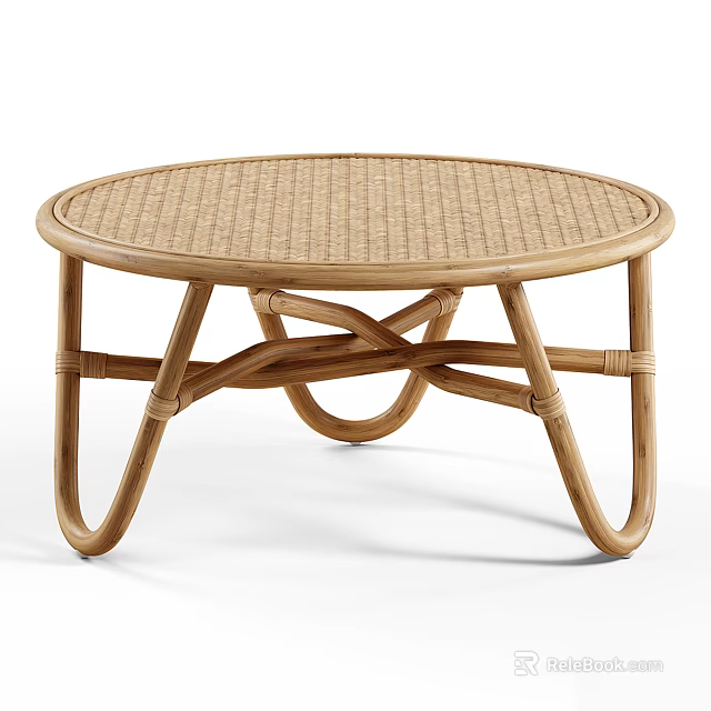 Round Rattan Coffee Table With Curved Crossed Legs For Living Room Decor 3d model 
