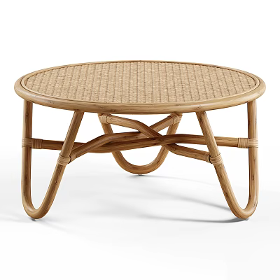 Round Rattan Coffee Table With Curved Crossed Legs For Living Room Decor 3d model