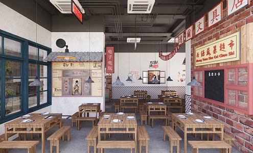 Retro restaurant online celebrity nostalgic restaurant Hong Kong-style restaurant stalls 3d model