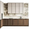 Modern Kitchen Design Featuring Wooden Cabinets Marble Countertop And Nature Wall Mural