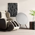Massage Chair In Modern Interior With Decorative Painting Round Mirror And Green Plant