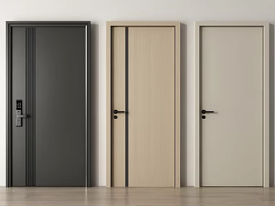 Modern Swing Doors with Black Light Wood and Beige Finishes for Home Interior 3d model