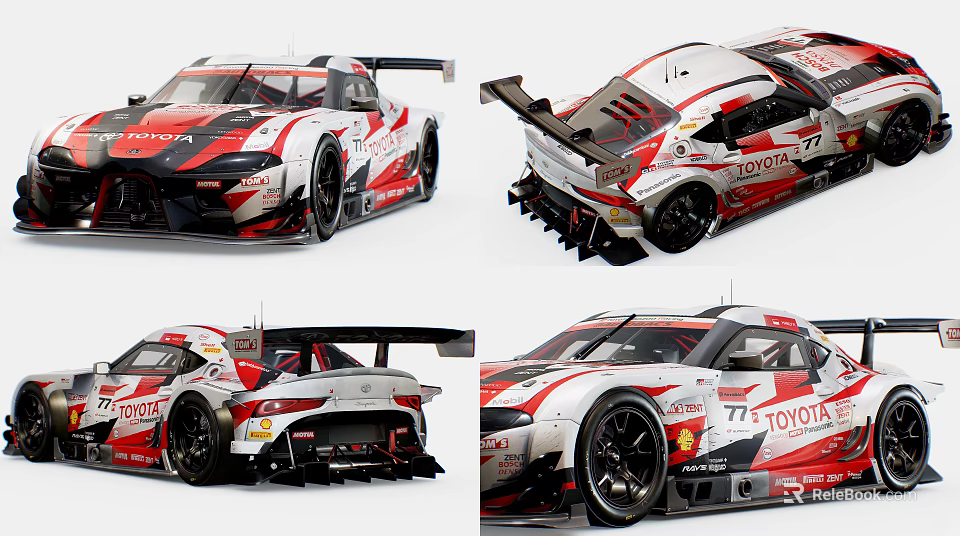 Toyota Racing Car With Red And White Livery Aerodynamic Design Multiple Angles 3d model 