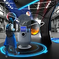 Baidu Futuristic Tech Exhibition Booth With Arched Structure Blue Lighting Background Screen And Person