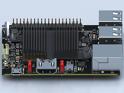 Industrial Equipment Circuit Board With Black Heat Sink And Multiple Interfaces 3d model