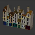 Cartoon Scene Of Colorful Town Houses With Diverse Roofs And Decorative Windows