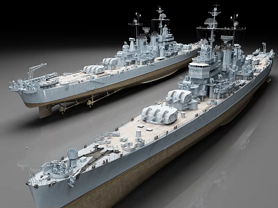 Detailed Military Ship Models Display With Deck Turrets And Antennas 3d model
