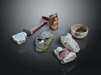 Handmade Natural Stone Crafts With Irregular Shapes Colorful Coating And Pottery Bowl 3d model