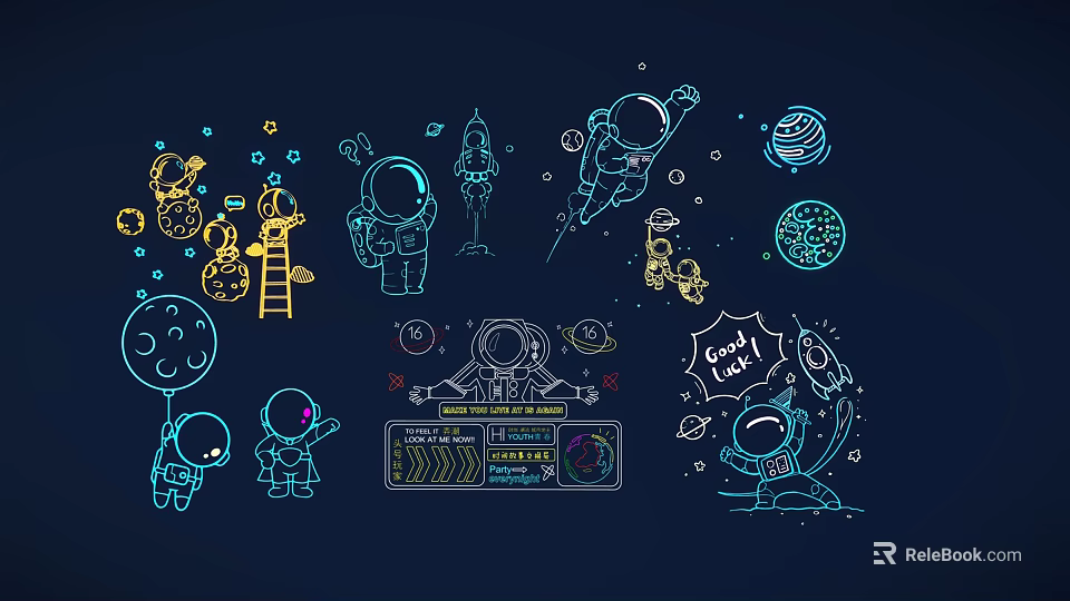 Space Themed Decorative Lights Featuring Astronauts Rocket Planets And Stars 3d model