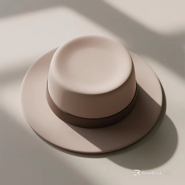Light Beige Hat With Dark Brown Band On Minimalist Light Background 3d model 