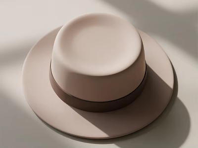 Light Beige Hat With Dark Brown Band On Minimalist Light Background 3d model