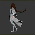 Fantasy Game Movie Character With Brown Hair Gray Cloak White Outfit And Standing Pose
