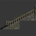 Stone Staircase With Ornate Railing And Greenery Growing On Steps 3d model
