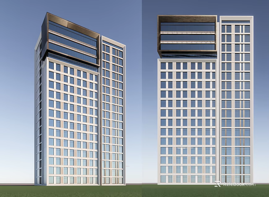 Modern High Rise Office Building With Glass Facade And Large Windows 3d model 
