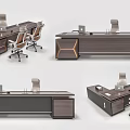 Modern Office Desk With Dark Wood Finish Ergonomic Chair Computer And Storage