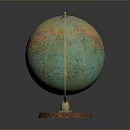 Decorative Household Globe Featuring Green Brown Surface Red Base And Metal Stand