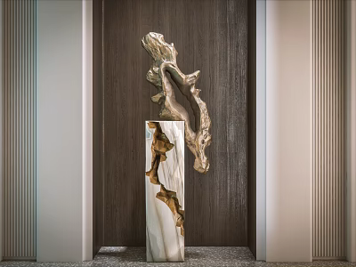 Elegant Modern Decorative Ornament Combination With Natural Shaped Sculpture And Marble Pedestal 3d model