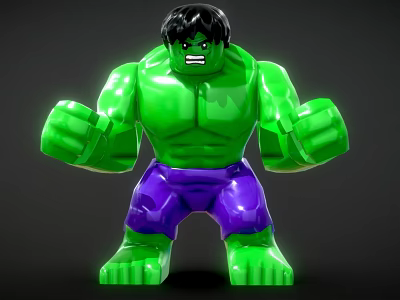 LEGO Hulk Building Blocks With Green Muscular Body And Purple Pants Strong Pose 3d model