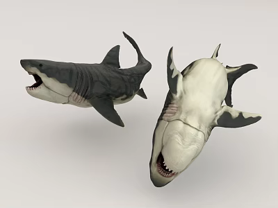 Two Dark And Light Colored Sharks Displaying Open Mouths And Sharp Teeth 3d model