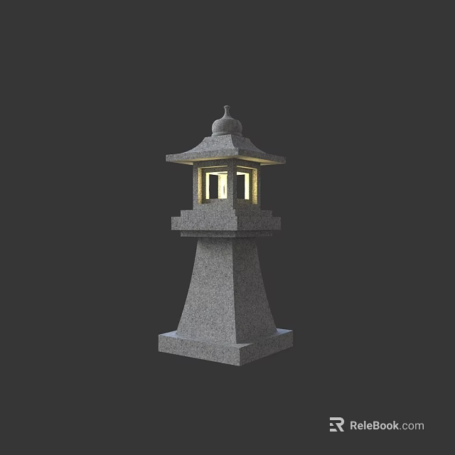 Traditional Japanese Stone Outdoor Light With Pagoda Structure And Warm Illumination 3d model 