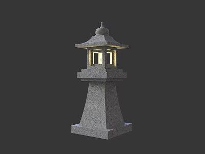 Traditional Japanese Stone Outdoor Light With Pagoda Structure And Warm Illumination 3d model