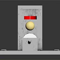 Experimental Mechanical Equipment With Metal Frame Red Component Golden Ball And Scroll With Red Patterns