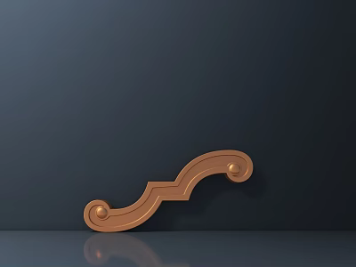 Decorative Copper Carved Design with Curved Patterns on Dark Background and Smooth Surface Reflection 3d model