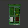 Vintage Style Cabinet With Double Doors Metal Grid And Glass Panels Containing Gold Items