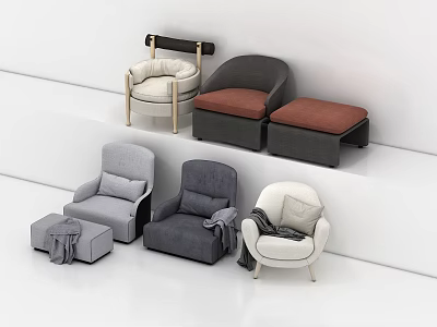 Modern Single Sofa Collection With Gray Beige Black Brown Colors And Ottoman Stools 3d model