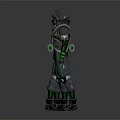 Detailed Futuristic Character Design Featuring Black Protective Suits With Green Accents And Hooded Helmets