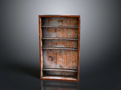 Vintage Rustic Wooden Bookshelf With Weathered Surface And Multiple Empty Shelves 3d model