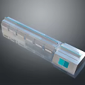 Modern Linear Building Design Featuring Transparent Glass Facade And Blue Accent Panels