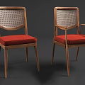 Dining Chairs With Wooden Frame Rattan Backrest And Red Upholstered Seats
