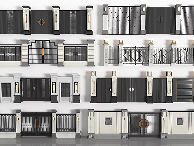 Various Stylish Double Doors Design With Wrought Iron Details And Decorative Pillars 3d model