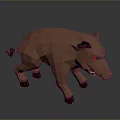 Low Poly Brown Wild Boar Model With Red Eyes Sharp Tusks Dark Background 3d model