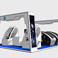 Smart Machines Exhibition Booth With Modern Display Screens And Seating Equipment
