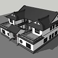 Traditional Chinese Detached Villa With Black Tiled Roof Overhanging Eaves And Symmetrical Design