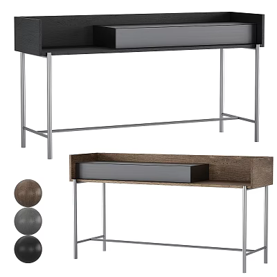 Minimalist Modern Desk With Wooden Tabletop Metal Legs And Drawer Storage Space 3d model