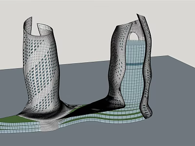 Modern Unique Office Building Twin Towers With Lattice Facade And Green Landscape Base 3d model