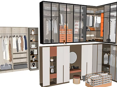 Modern Wardrobe Interior Design With Open Hanging Space Glass Doors And Storage Drawers 3d model