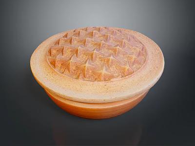 Round Bowl Shaped Sculpture Carving With Spiked Texture And Orange Beige Tones 3d model