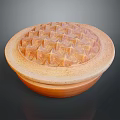 Round Bowl Shaped Sculpture Carving With Spiked Texture And Orange Beige Tones