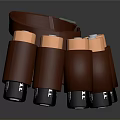 Brown Circular Holder With Multiple Brown Bottles Orange Tops And Black Bases